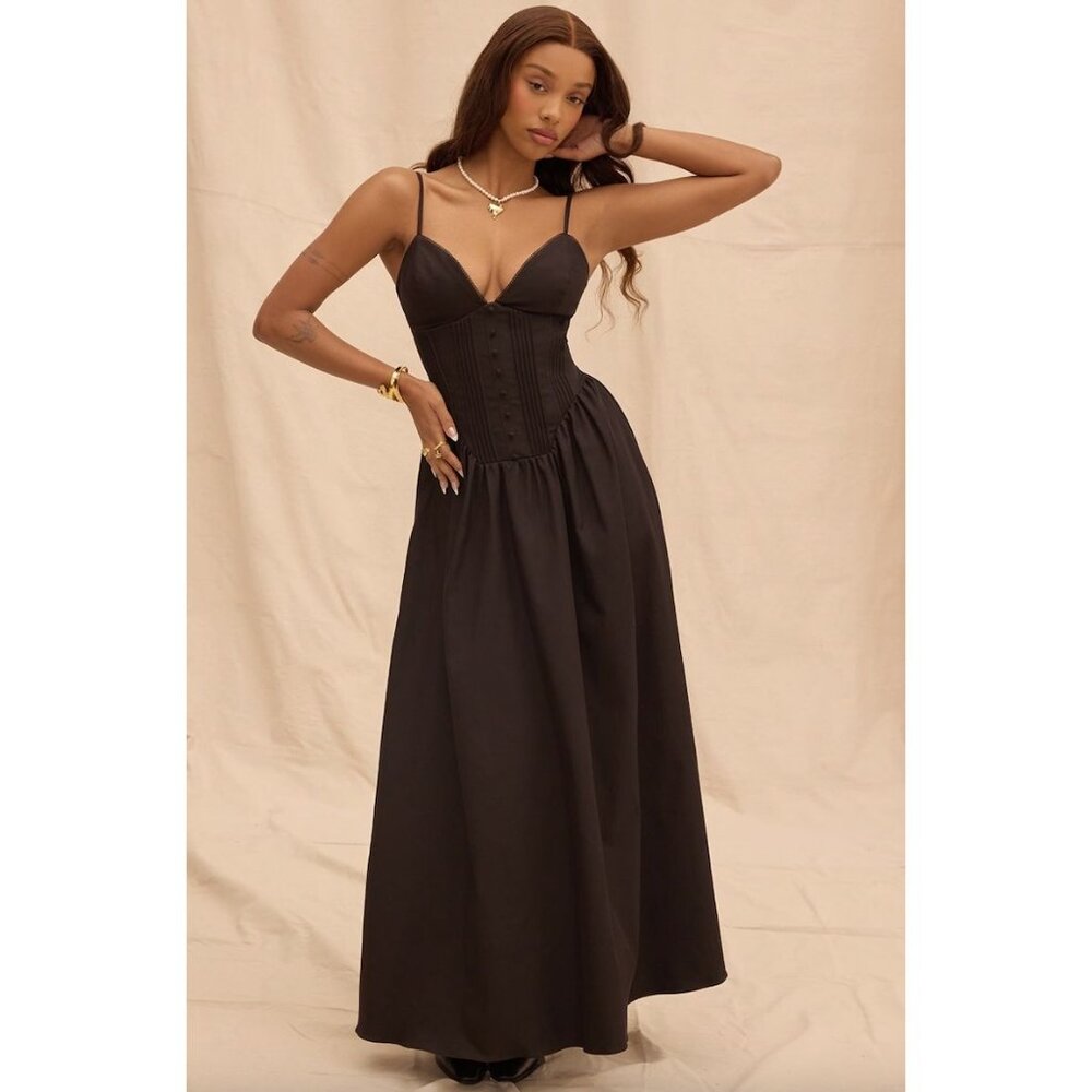 HOUSE OF CB Lova Corset Maxi Dress in Black Size Small